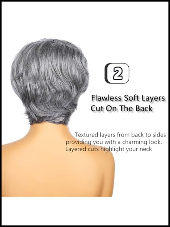 Silver Pixie Cut Wig Human Hair Short Bob Wig Full Machine Made Glueless main image 4